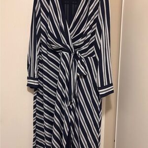 Striped Navy and White Wrap Dress